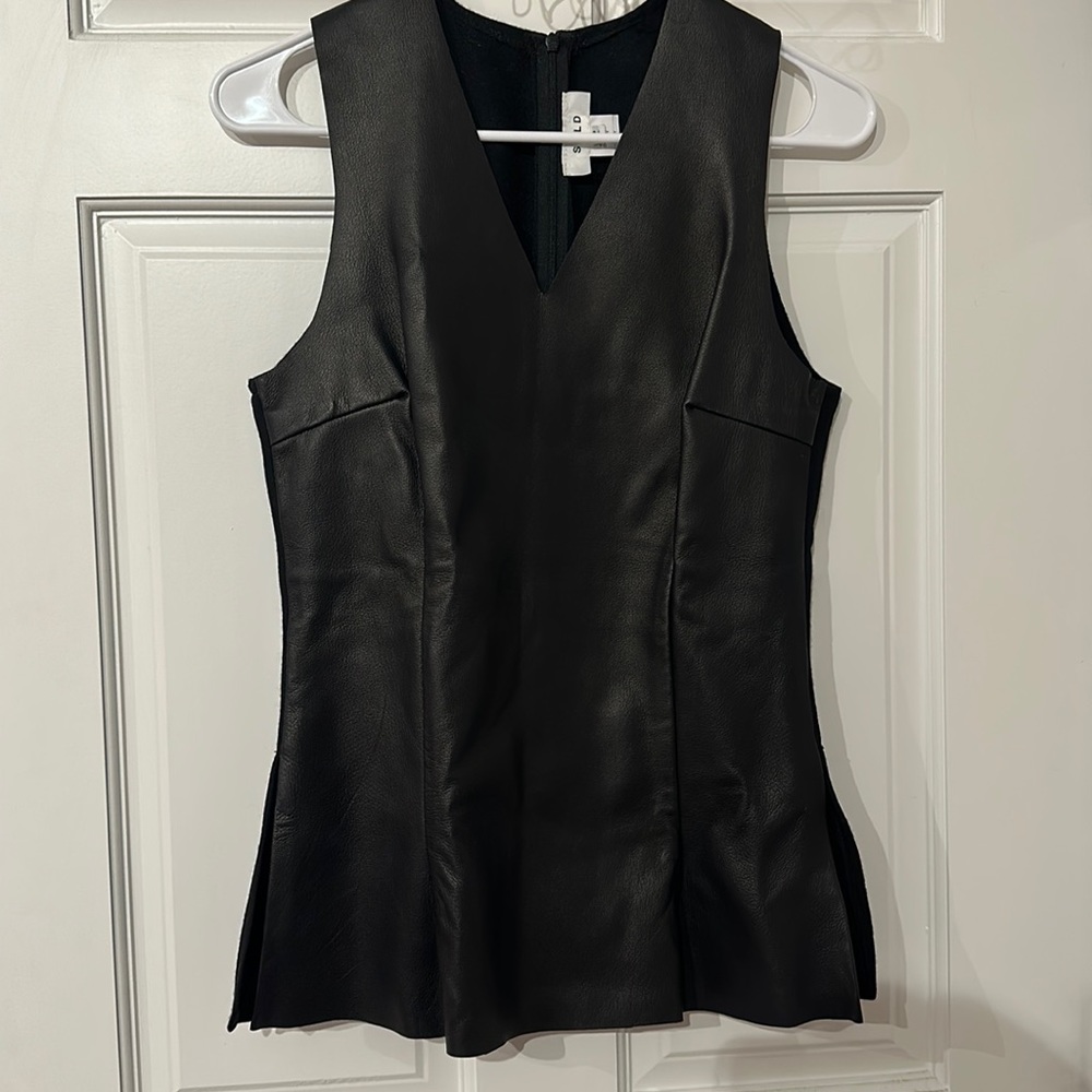 Leather sleeveless v neck